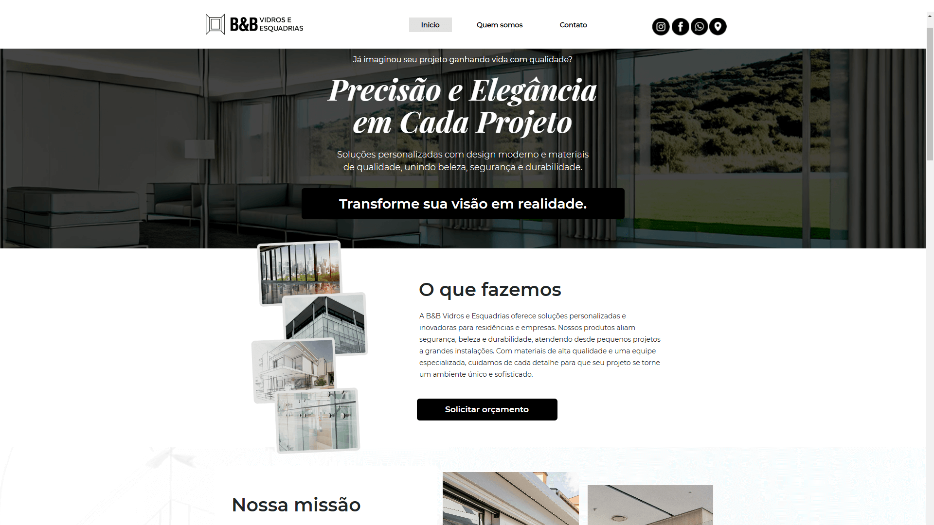Site para B&B Vidros e Esquadrias